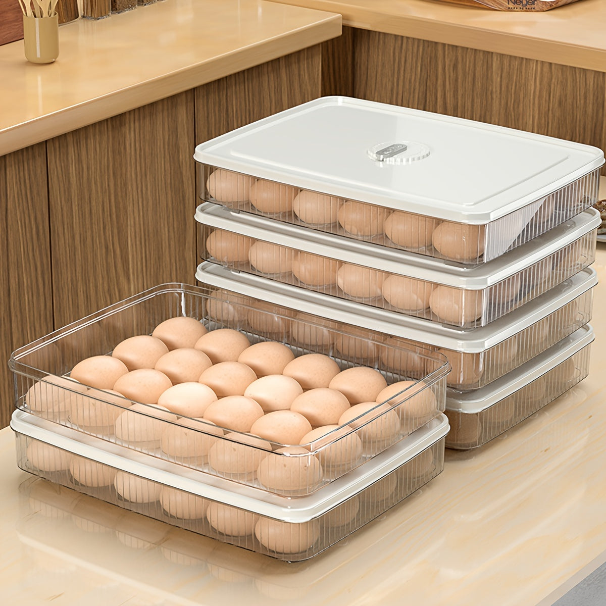 Cajón de plástico de gran capacidad para almacenamiento de huevos para refrigerador con tapa, organizador de almacenamiento doméstico para nevera.