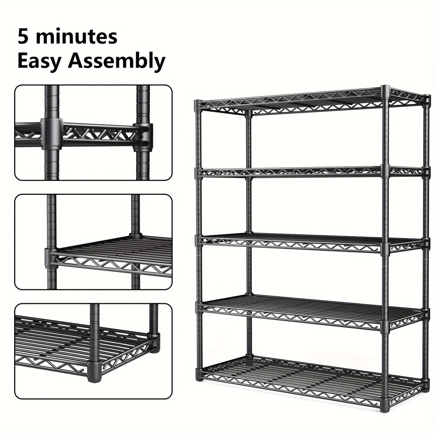 SMUG Estante de almacenamiento ajustable de 5 niveles, estante de alambre, capacidad de carga de 350 libras, estante de almacenamiento de metal para cocina, oficina, hogar, cocina