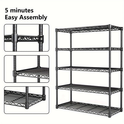 SMUG Estante de almacenamiento ajustable de 5 niveles, estantería de alambre, capacidad de carga de 350 libras, estante de almacenamiento de metal para cocina, oficina, hogar, cocina