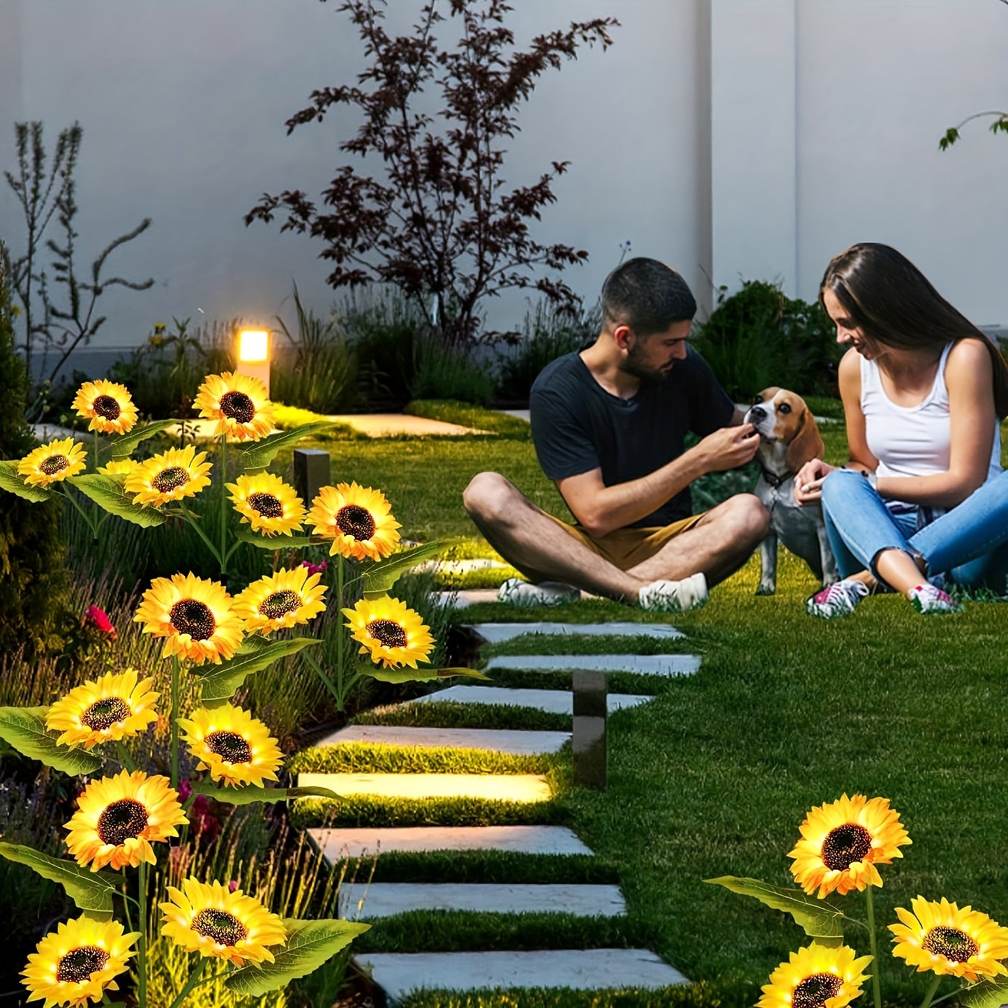 2 paquetes de luces solares de girasol para decoración al aire libre, con 3 luces LED de flores amarillas de girasol, decorativas para patio, césped, jardín, decoración de caminos