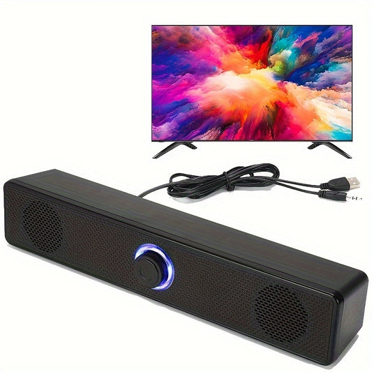 Barra de sonido de escritorio alimentada por USB, altavoz compacto de 12,4 pulgadas con conector de 3,5 mm y control de volumen, audio de alta calidad, para ordenadores y portátiles, negro