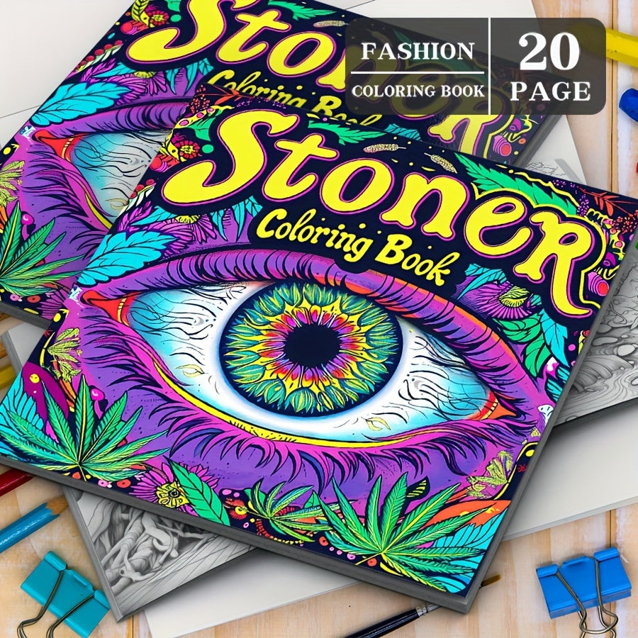 Libro para colorear para adultos con temática Stoner (papel grueso mejorado, 20 páginas) - Patrones para aliviar el estrés para adultos, ideal para cumpleaños, Navidad, Halloween y regalos de fiesta, para mayores de 14 años