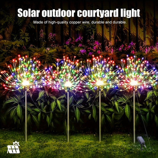 Luces solares para jardín al aire libre, alambre de cobre impermeable IP65 lámpara de fuegos artificiales de jardín, 8 modos de luz decorativa de paisaje con estaca para decoración de caminos y césped, 1 paquete de 60 LED, 4 paquetes de 320 LED/240 L