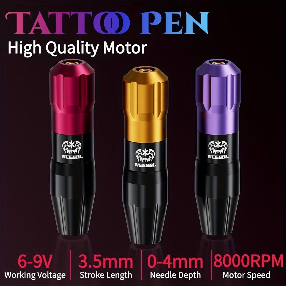 Kit de Máquina de Tatuaje Inalámbrica Neebol, Kit de Pluma Rotativa para Tatuajes, Batería de 1450mAh con Diseño de Interruptor de Anillo, Pantalla Digital, 20 Agujas de Cartucho, 10 Tintas