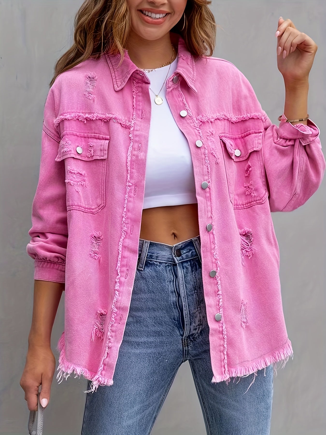 Blazer vaquero con agujeros para mujer en tallas grandes