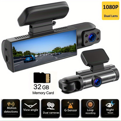 Cámara dual 1080P, cámara de tablero para automóviles, frontal e interior, cámara de automóvil con visión nocturna por infrarrojos, grabación en bucle, cámara DVR de gran angular para automóvil con pantalla IPS de 3,16 pulgadas, cámara de video para