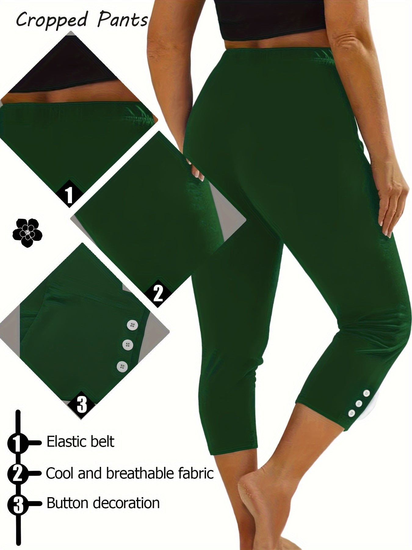 Paquete de 6 leggings cortos deportivos de moda para mujer, pantalones de yoga ajustados informales con detalles de botones, ropa deportiva elástica, varios colores