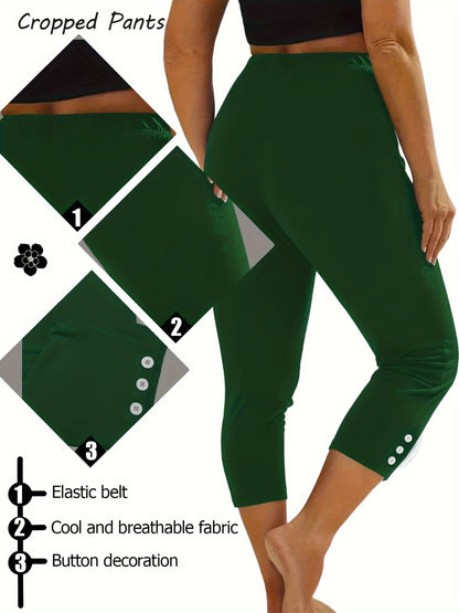 Paquete de 6 leggings cortos deportivos de moda para mujer, pantalones de yoga ajustados informales con detalles de botones, ropa deportiva elástica, varios colores