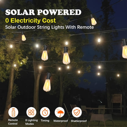 Cadena de luces solares STRIGHT de 120 pies, 100 pies, 60 pies, 57 pies y 48 pies, 25 pies, para exteriores, resistentes a la intemperie, con control remoto, bombillas LED Edison con energía solar, para exteriores, patios traseros