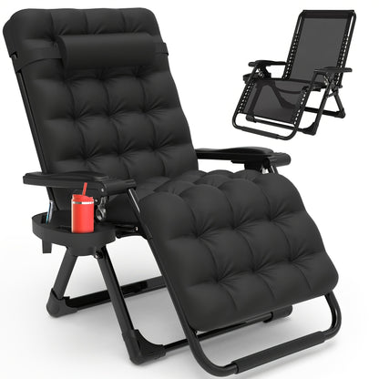 Sillón reclinable Zero Gravity con bloqueo mejorado y cojín extraíble, silla de camping reclinable con bandeja portavasos y reposacabezas, sillas de patio reclinables plegables para interiores y exteriores