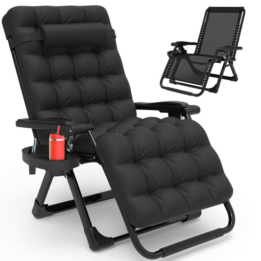 Silla Zero Gravity Sillón reclinable con cerradura mejorada y cojín extraíble, silla de camping reclinable con bandeja portavasos y reposacabezas, sillas plegables reclinables para interior y exterior