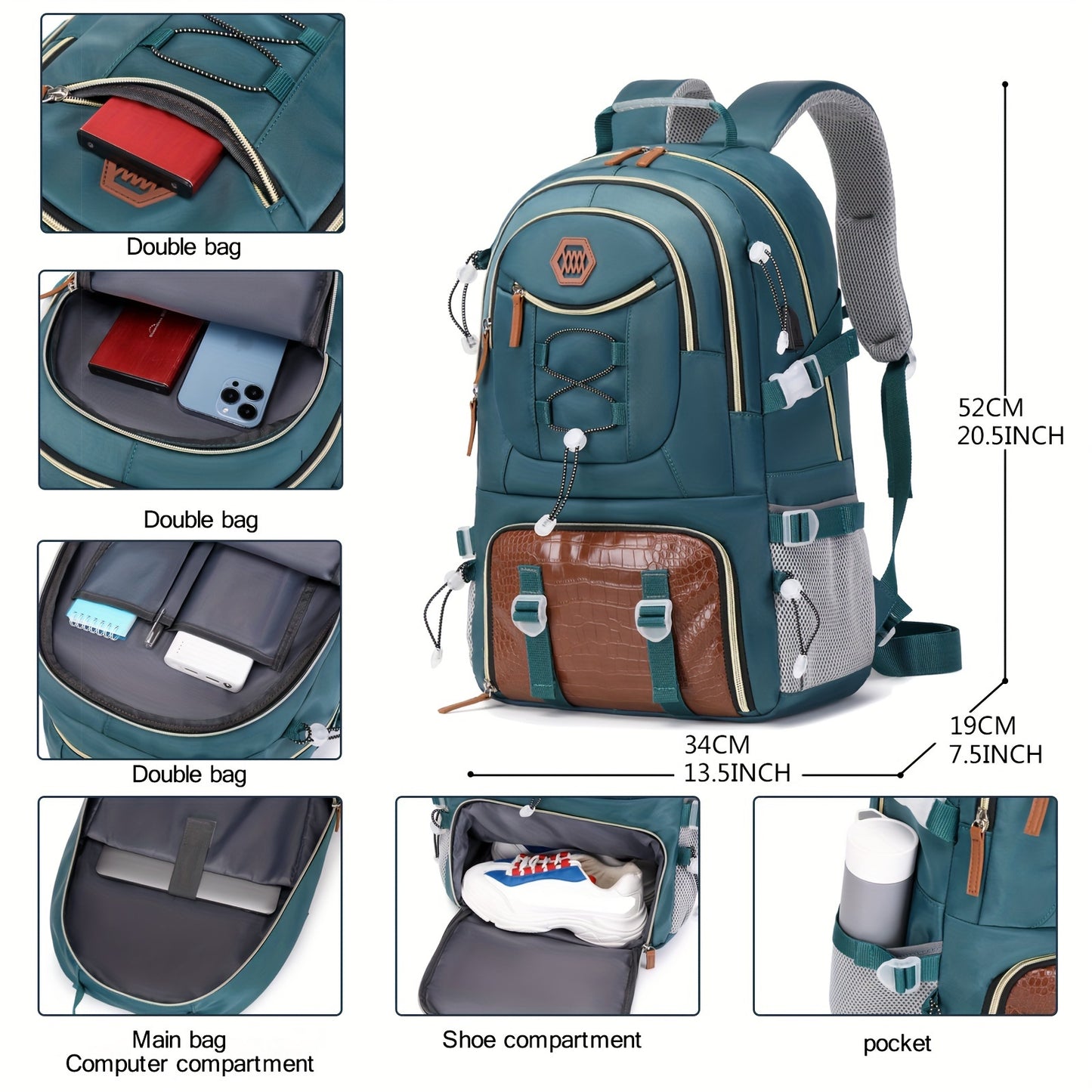 Mochila de viaje al aire libre, mochila deportiva de gran capacidad para acampar, mochila para computadora portátil para hombres y mujeres con espacio para guardar zapatos, mochilas escolares, regalos de San Valentín y Pascua