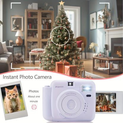 Nueva mini cámara instantánea Popoto adecuada para Fujifilm Instax Mini Twin Pack Film (pilas AA * 2 no incluidas) Fiesta/Regalo/Al aire libre/Novia/Vida