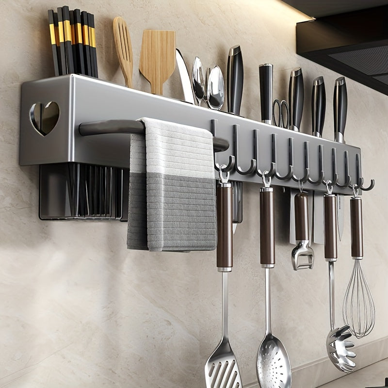 Soporte para utensilios de Cocina Montado en la Pared, Sin Taladro con Ganchos, para Utensilios de Cocina y Cubiertos, Artículos de Cocina.