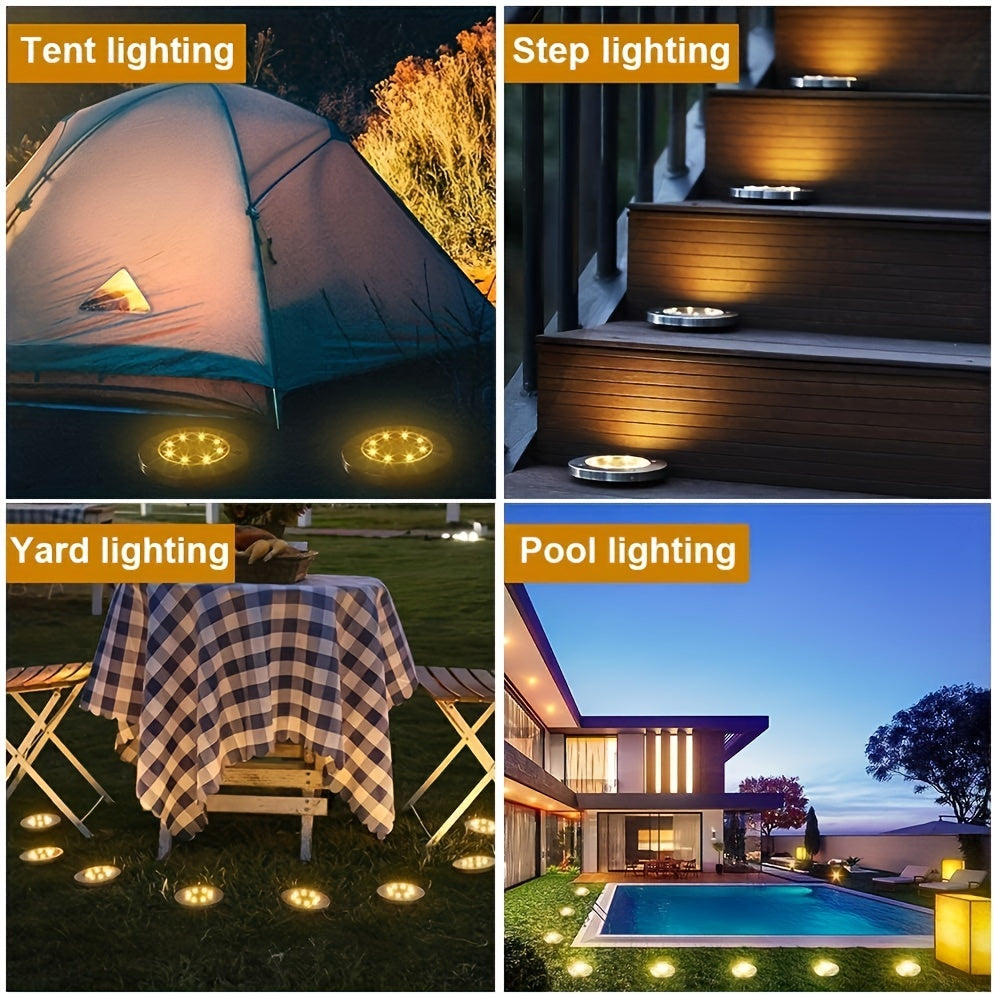 Luces solares LED para suelo, luces de paisaje impermeables para exteriores, luces de disco solares, luces de camino impermeables para jardín, iluminación de césped, lámpara de pie de energía solar, luces solares de suelo para camino