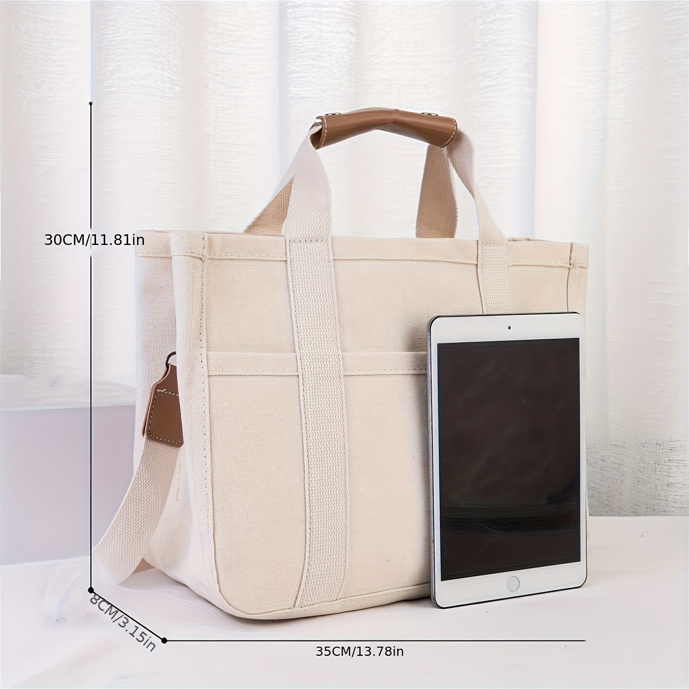 Bolso de hombro de gran capacidad con múltiples bolsillos y compartimento, bolso de mano versátil con asas duraderas, color beige