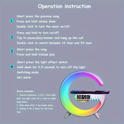 Altavoz inalámbrico con barra de luz RGB y despertador, lámpara de mesa con cargador inalámbrico, ideal para dormitorio, regalo.