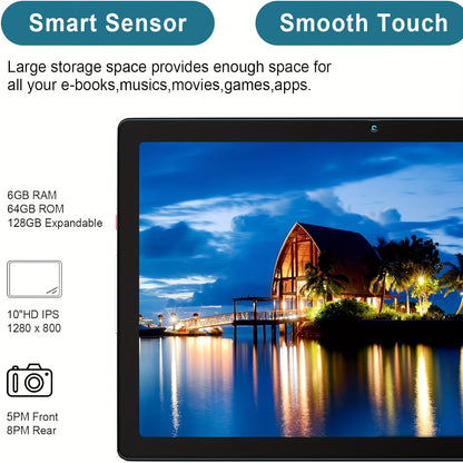 Tableta de 10 Pulgadas Tableta Android 13, Tableta Quad Core, Memoria de 2GB, ROM de 64GB, Expansión de 128GB, 5000mAh, Pantalla Táctil HD de 1280x800, 5 Millones de Píxeles+8 Millones de Píxeles, WiFi, Cámara Dual