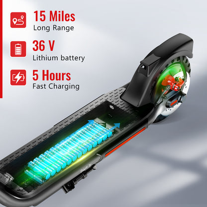 Patinete eléctrico plegable SISIGAD de 300 W con neumáticos sólidos de 8,5", patinete eléctrico con alcance de 15 millas, velocidad de 15 MPH, patinete eléctrico plegable para desplazamientos diarios para adultos