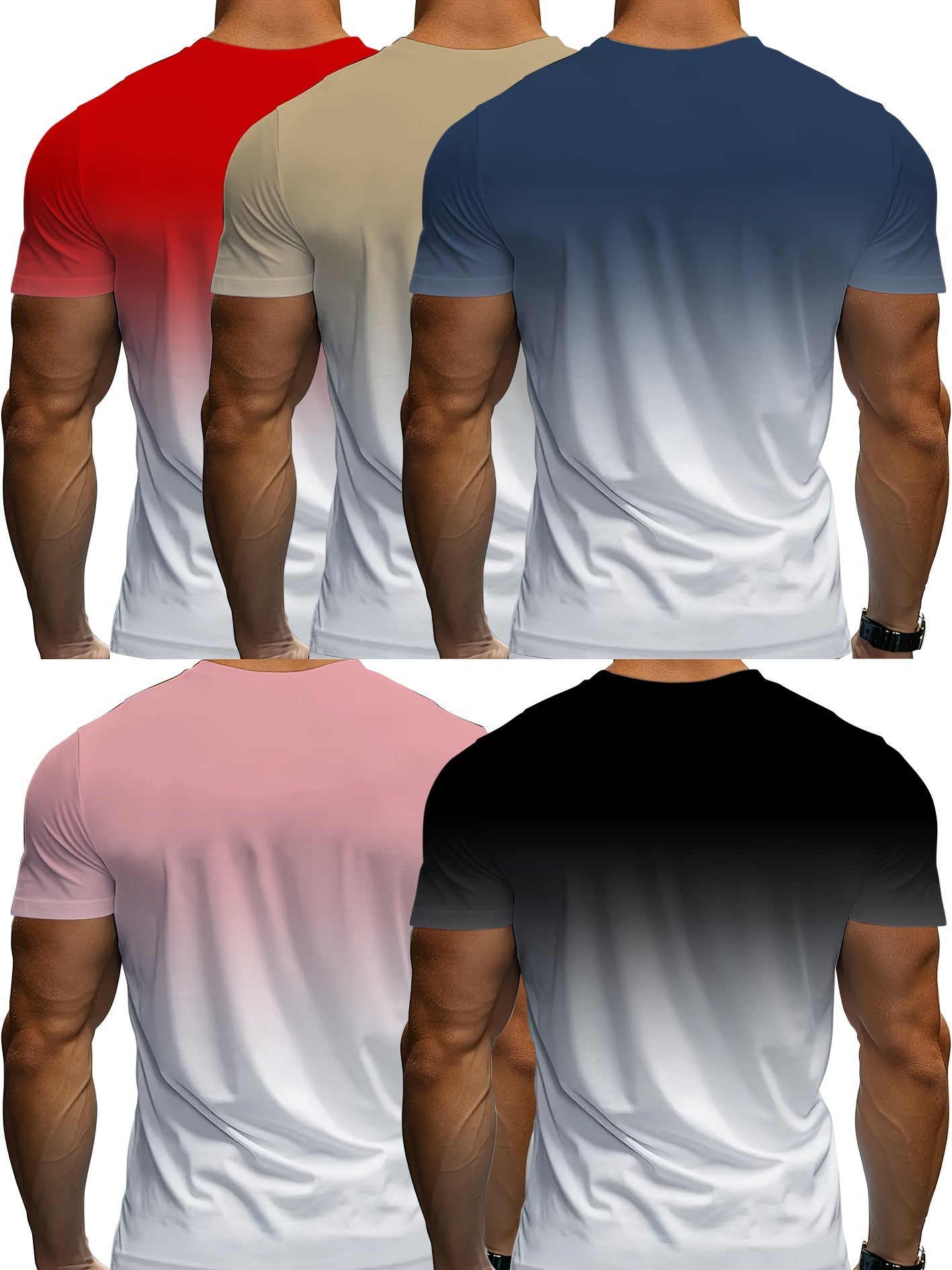 5 camisetas deportivas para hombre, camisetas de manga corta de secado rápido con estampado 3D degradado y geniales, camisetas deportivas