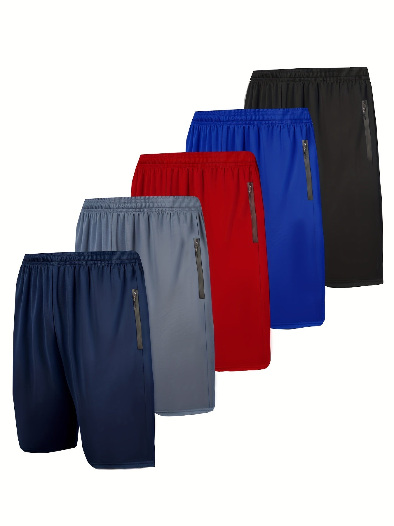 Pantalones cortos activos con bolsillos y cremallera para hombre, pantalones cortos deportivos elásticos elegantes de secado rápido, cómodos y transpirables, para baloncesto y Fitness, 5 uds.