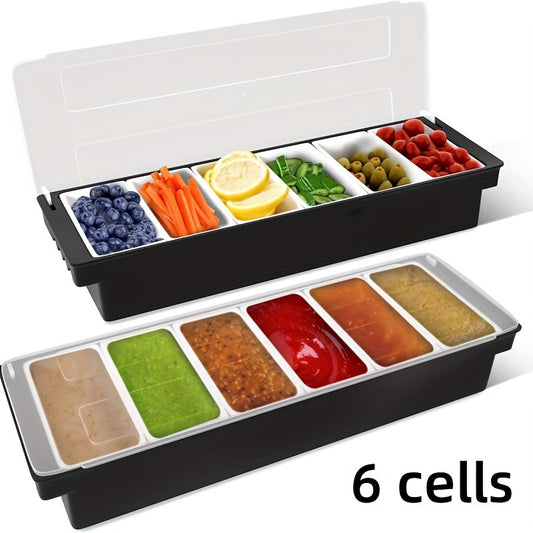 1 caja de condimentos fríos, servidor de condimentos enfriado con hielo, bandeja para servir de 6 compartimentos y contenedores dispensadores, bandeja de hielo con tapa, contenedor de frutas, para ensaladas, refrigerios, salsas, suministros de cocina