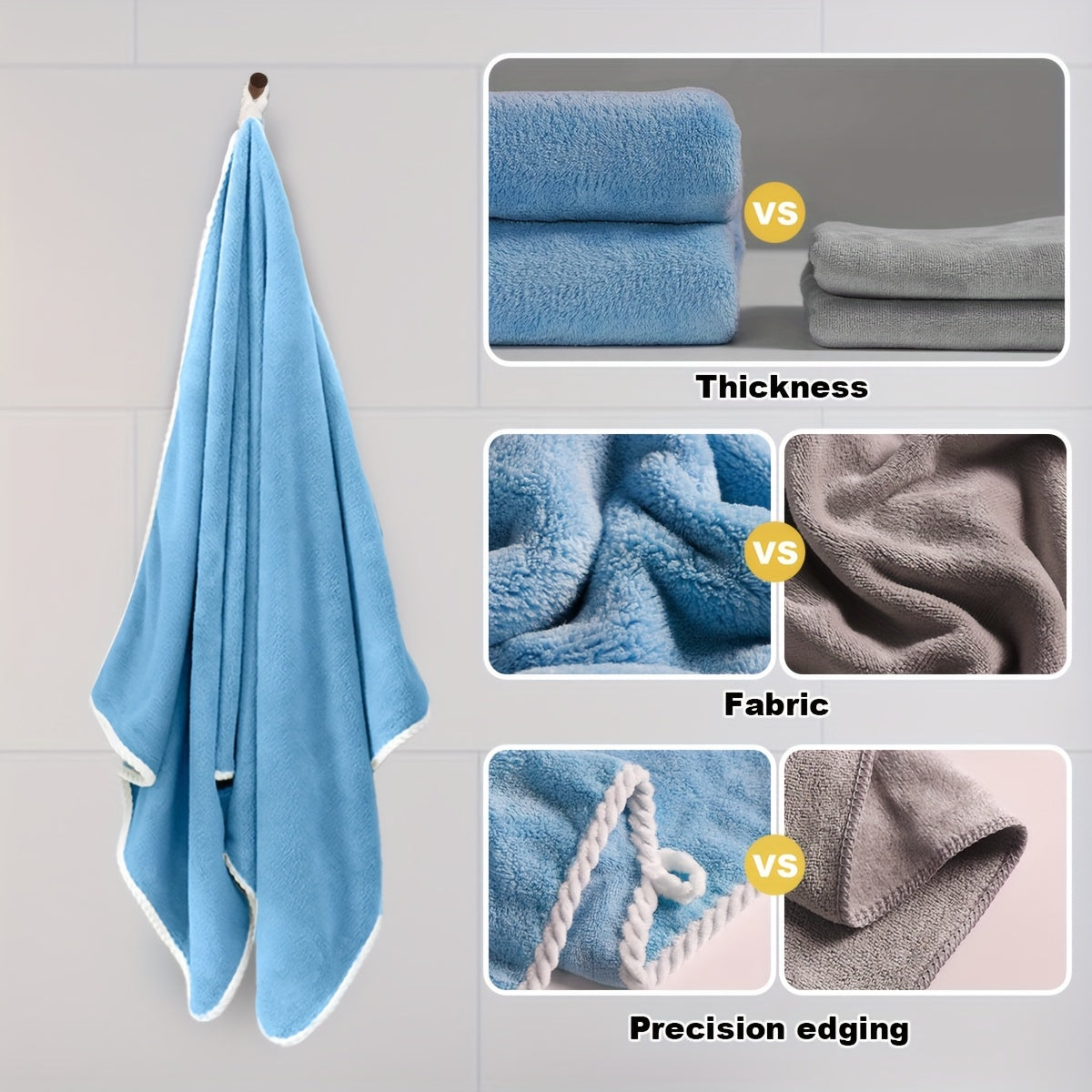 Toalla de baño de poliéster de lujo: toalla oblonga tejida moderna, temática espacial súper suave, patrón sólido, extra grande y ultra absorbente, 290 g/m²