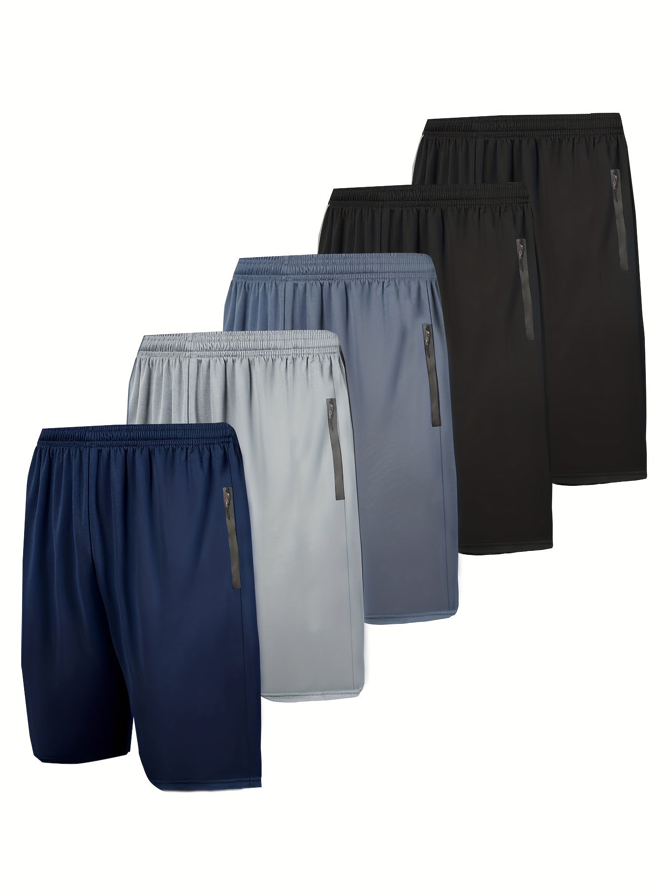 Pantalones cortos deportivos con bolsillos y cremallera para hombre, 5 unidades, elásticos, elegantes, de secado rápido, cómodos y transpirables, para baloncesto y fitness