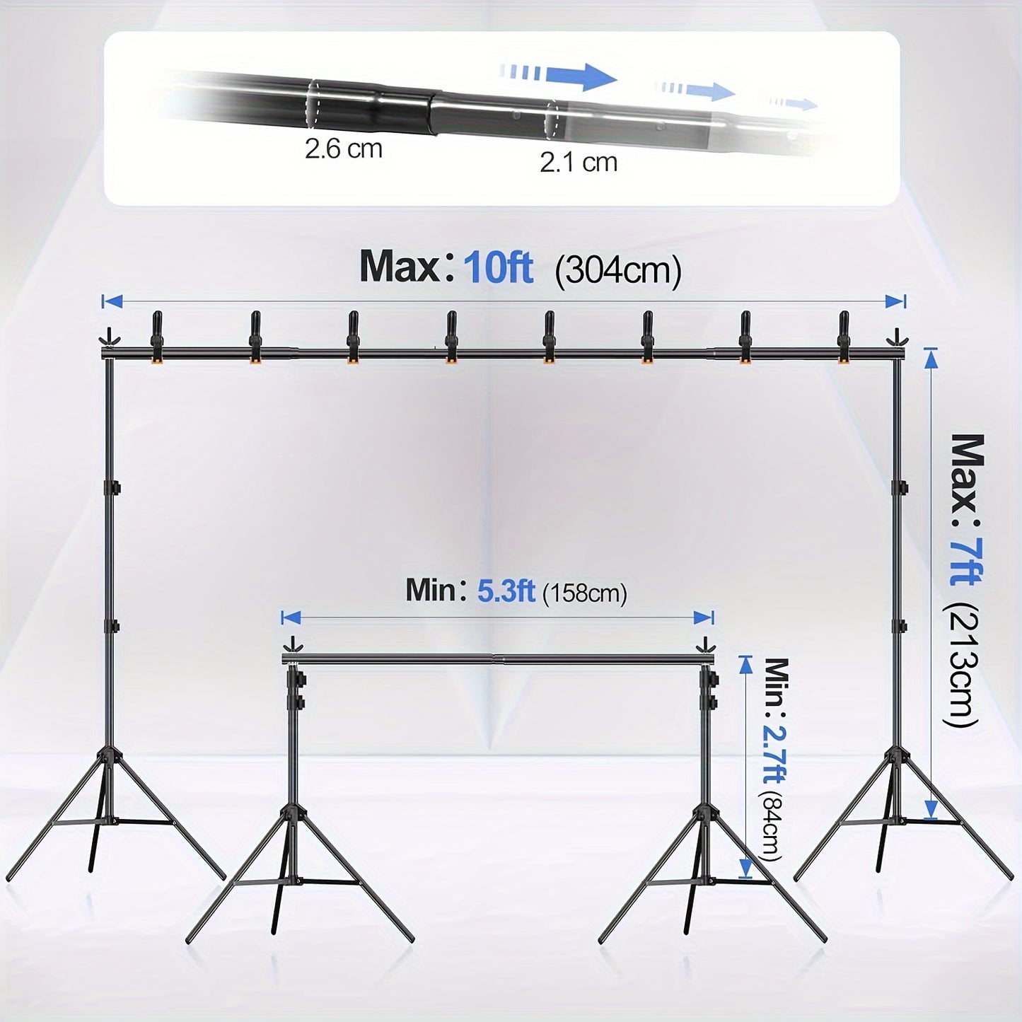 Kit de soporte de fondo ajustable para estudio fotográfico de 10 x 7 pies (ancho x alto)