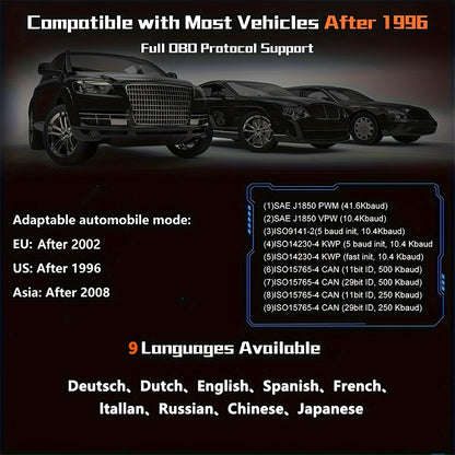 Lector de códigos de diagnóstico OBD2 para automóviles, lector de códigos de fallas del motor, escáner que puede diagnosticar la herramienta de escaneo para todos los automóviles con protocolo OBD II desde 1996