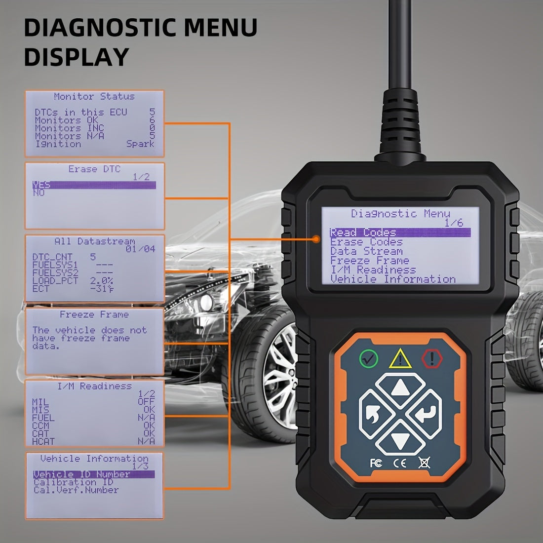 Lector de códigos de automóvil, escáner de códigos de automóvil OBD2 Comprobar la luz del motor Lector de códigos de falla Escáner EOBD Herramienta de diagnóstico de protocolos CAN para automóviles OBDII de 12 V desde 1996