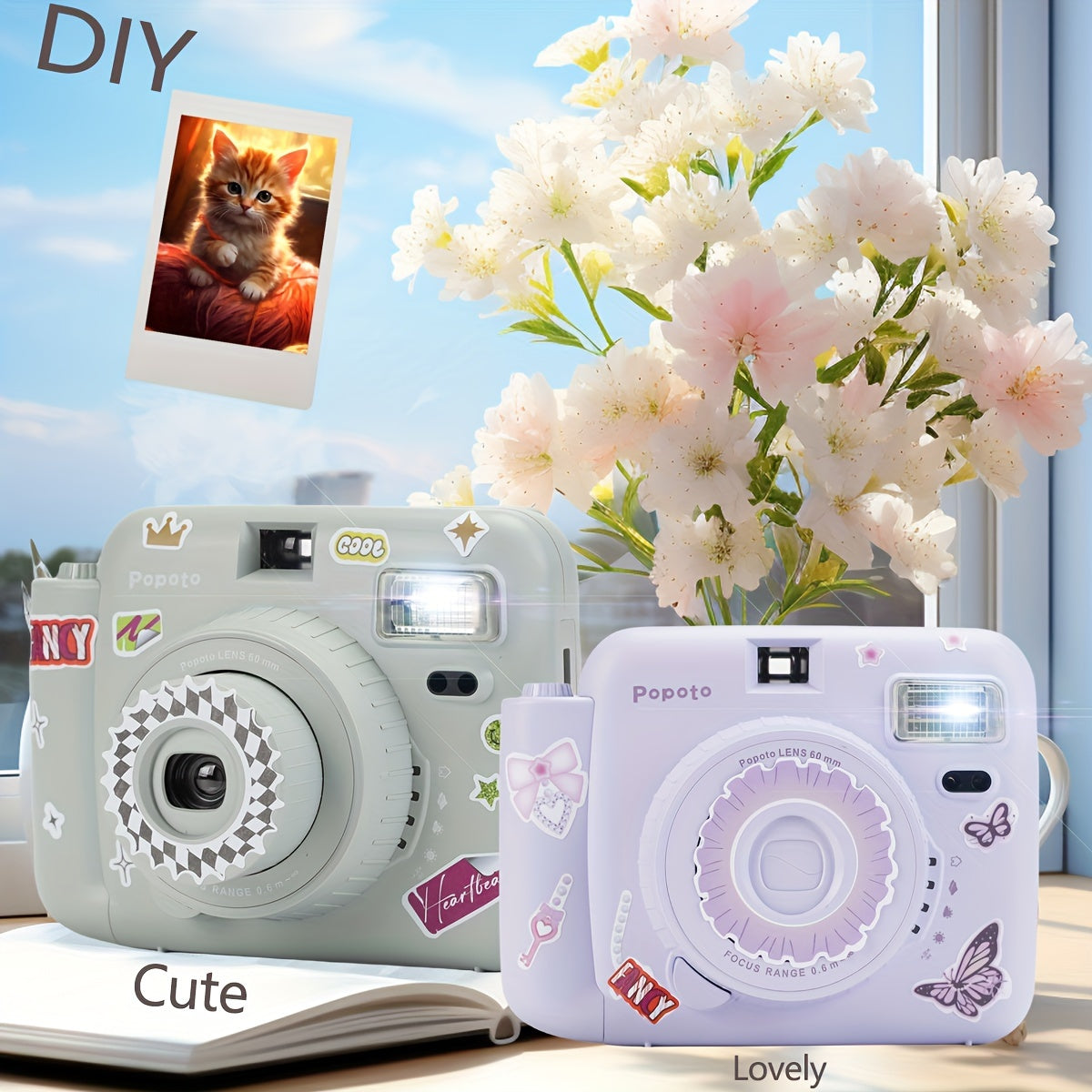 Nueva mini cámara instantánea Popoto adecuada para Fujifilm Instax Mini Twin Pack Film (pilas AA * 2 no incluidas) Fiesta/Regalo/Al aire libre/Novia/Vida