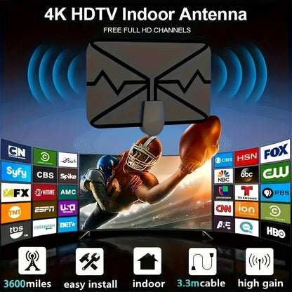 Antena de TV Antena portátil HD Antena digital Antena interior Admite 4K 1080P Adecuada para todos los televisores inteligentes Amplificador de señal de recepción de señal inteligente de 360° Amplificador de señal, 16,6 pies (aprox. 5,0 metros) con HDTV