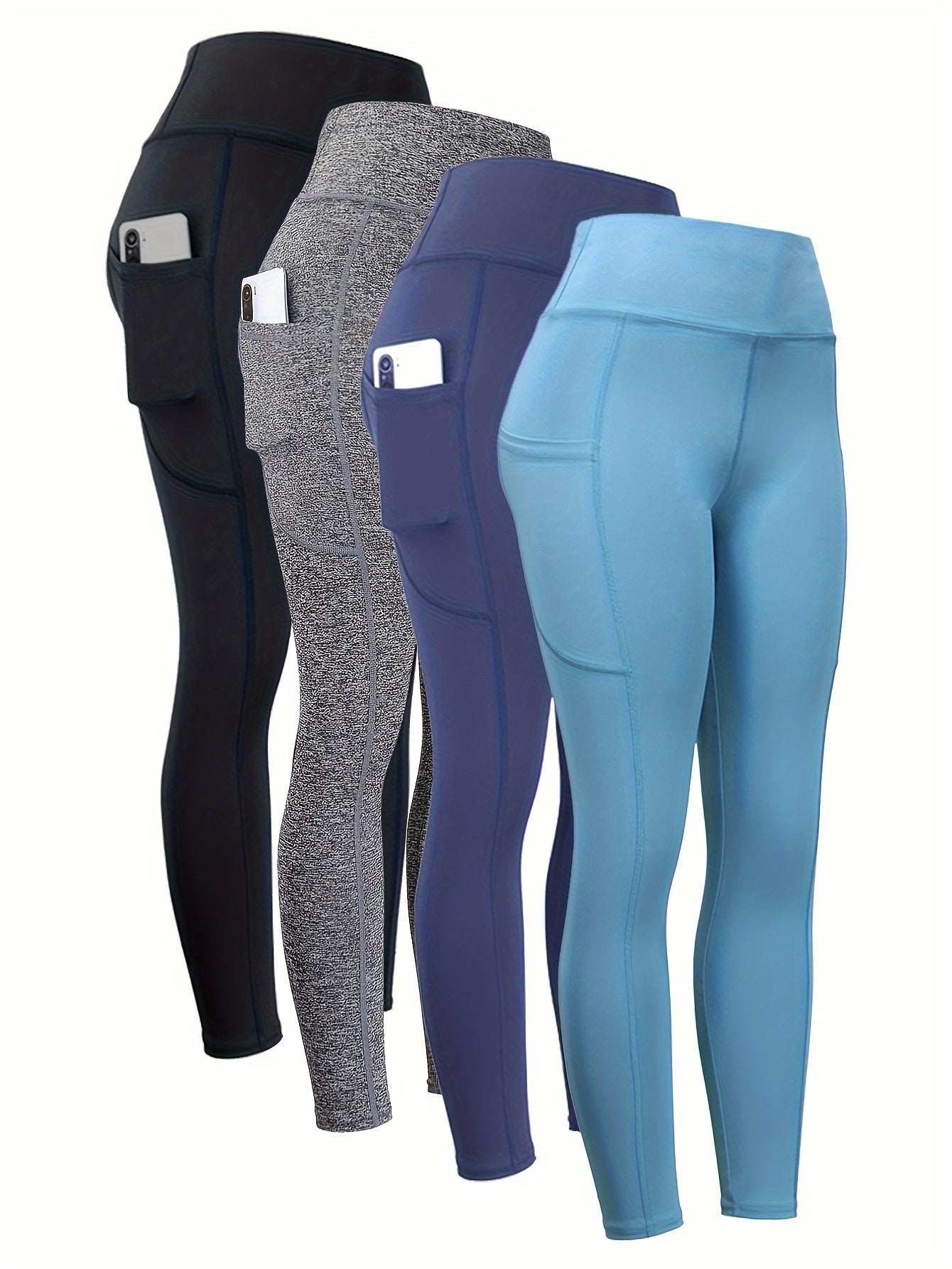 Leggings de yoga de cintura alta con bolsillo, 4 piezas, sin costuras, que realzan los glúteos y son elásticos, ropa deportiva para mujer, para otoño e invierno, cintura ancha