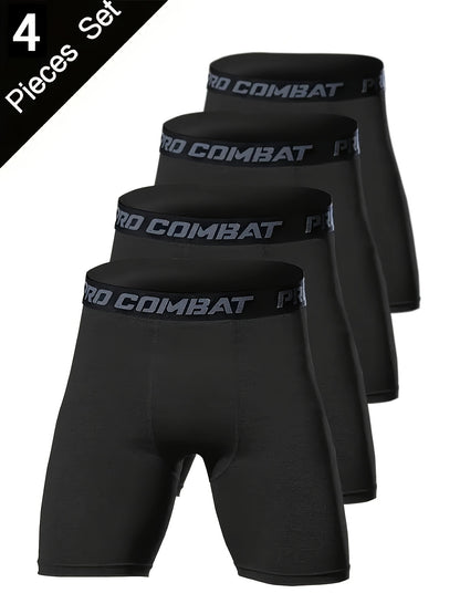 Calzoncillos Boxer deportivos de compresión para hombre de 4 uds, Boxers transpirables de secado rápido muy elásticos para Fitness y entrenamiento al aire libre