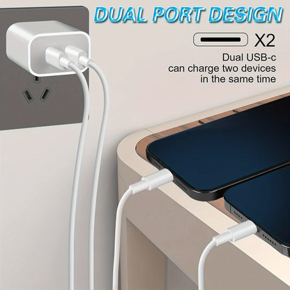 Cargador de pared rápido US PD de 20w, doble puerto USB y tipo C para iPhone, Cable de carga, adaptador de corriente para teléfono móvil, cargador de viaje