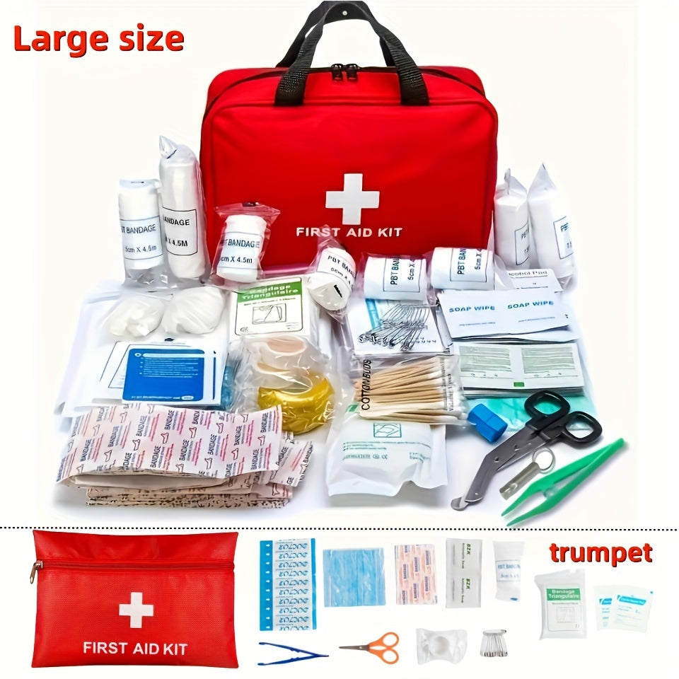 Kit de primeros auxilios multiusos para el hogar, campamentos y caminatas: preparación para emergencias con suministros esenciales, vendas, tijeras, pinzas; paquete portátil y duradero de dos tamaños, incluye toallitas limpiadoras