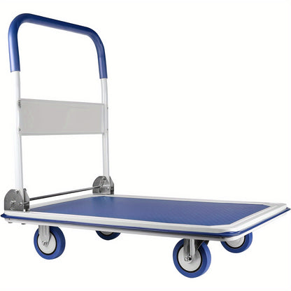 Upgraded Home Carro de Empuje Plegable Grande Dolly Capacidad de 330 Libras Plataforma móvil Camión de Mano Servicio Pesado Ahorro de Espacio Mango Giratorio Plegable Vagón de Cama Plana de Acero Azul Blanco/Negro Amarillo/Negro Blanco