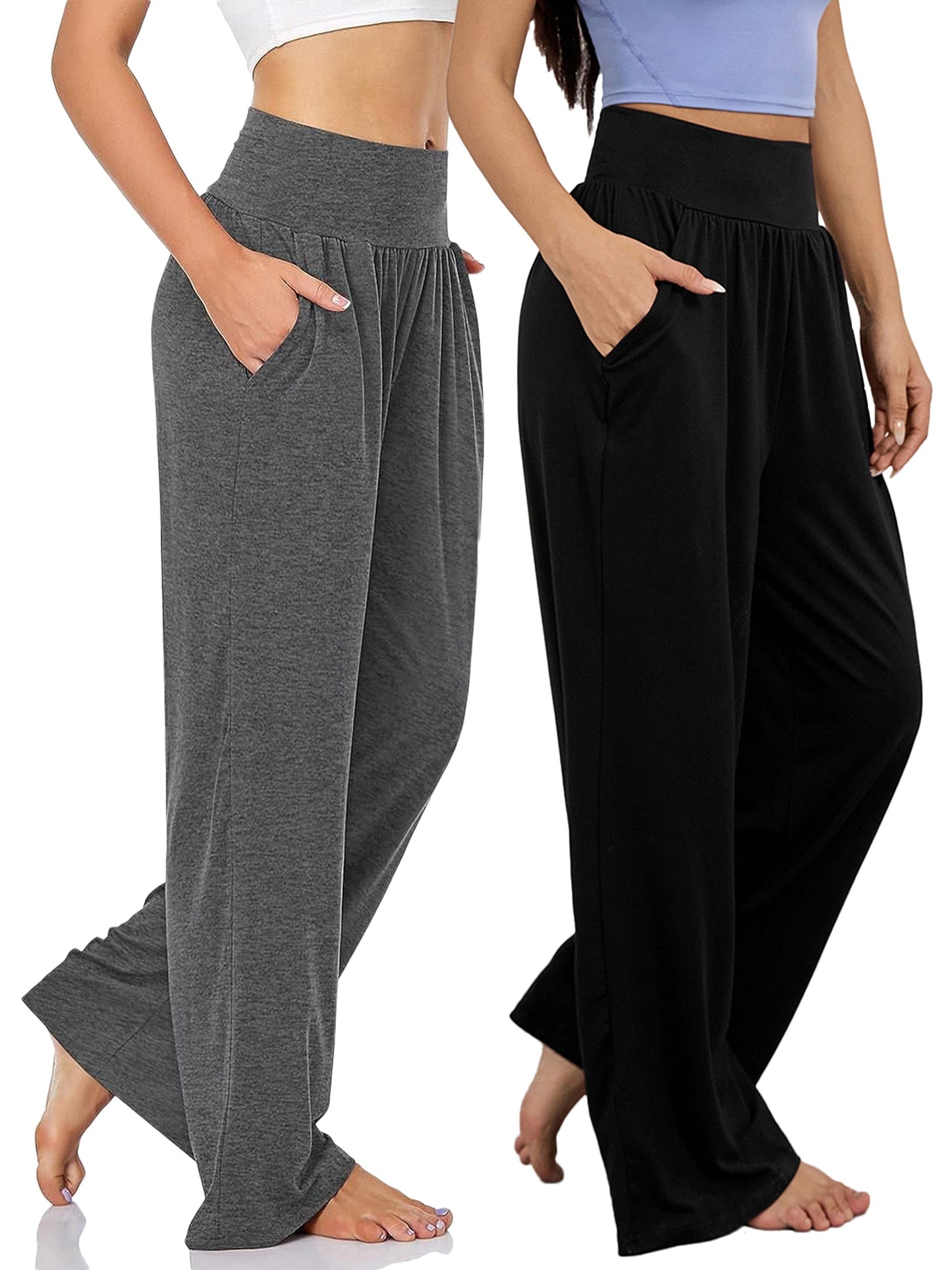 Pantalones casuales holgados de pierna ancha de 2 piezas, pantalones deportivos versátiles para correr con bolsillo, ropa deportiva para mujer