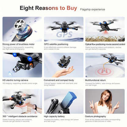 Dron GPS con cámara 4K para adultos principiantes, tiempo de vuelo ultralargo, flujo óptico, transmisión 5G, cuadricóptero RC FPV plegable con motores sin escobillas, sin evitación de obstáculos, retorno automático a casa con GPS, seguimiento inteligente