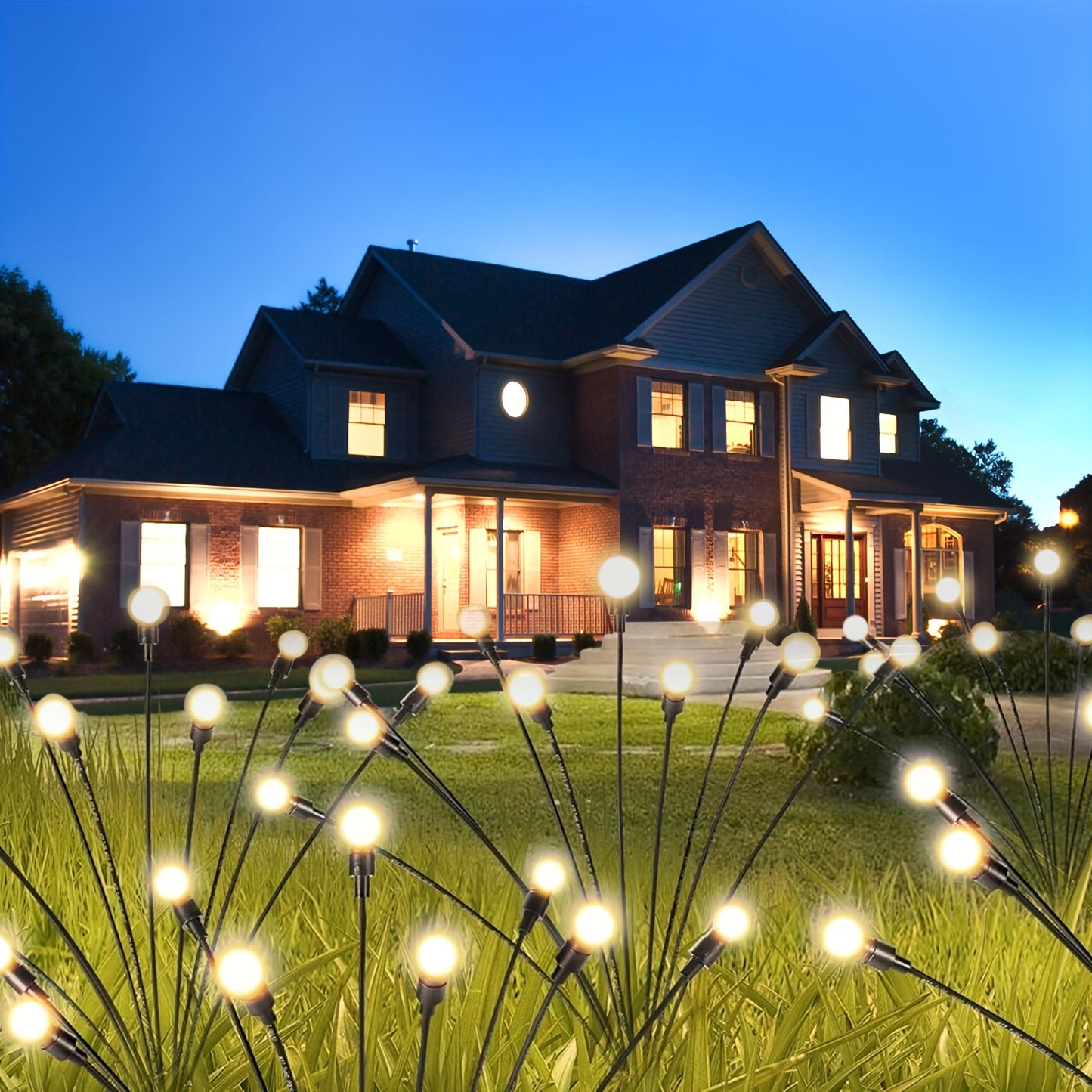 Paquete de 2 luces solares para jardín: nueva luz solar oscilante mejorada, balanceo por el viento, luces solares para exteriores, decoración de caminos de patio, alambre de hierro de alta flexibilidad y base de bombilla pesada, blanco cálido