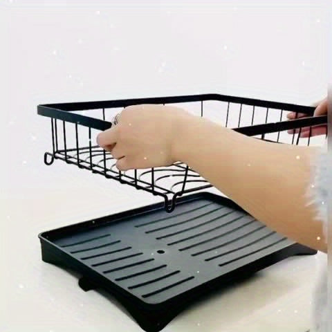 1 escurreplatos, escurridor de platos doble que ahorra espacio con escurridor y soporte para cubiertos, organización multifuncional de almacenamiento de platos de gran capacidad para encimeras de cocina, organización y almacenamiento de cocina, acceso