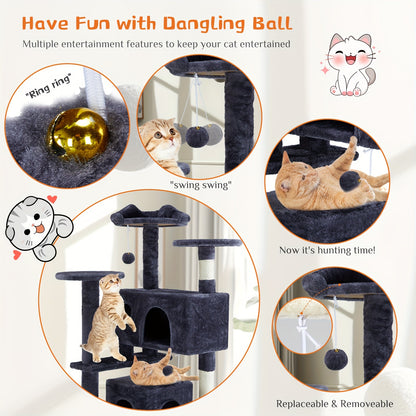 Sweetcrispy Árbol para gatos, Torre para gatos de interior, Torre para árbol para gatos de 54 pulgadas, Muebles para mascotas de varios niveles con poste rascador de sisal, Tela de felpa, Cama grande para condominio, Escalera para escalar, Juguete Ji