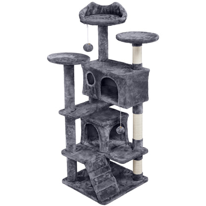 Árbol para gatos Costoffs de 54 pulgadas, torre para gatos con 2 conos, 2 bolas colgantes y 3 postes para rascar, casa grande para gatos y gatitos