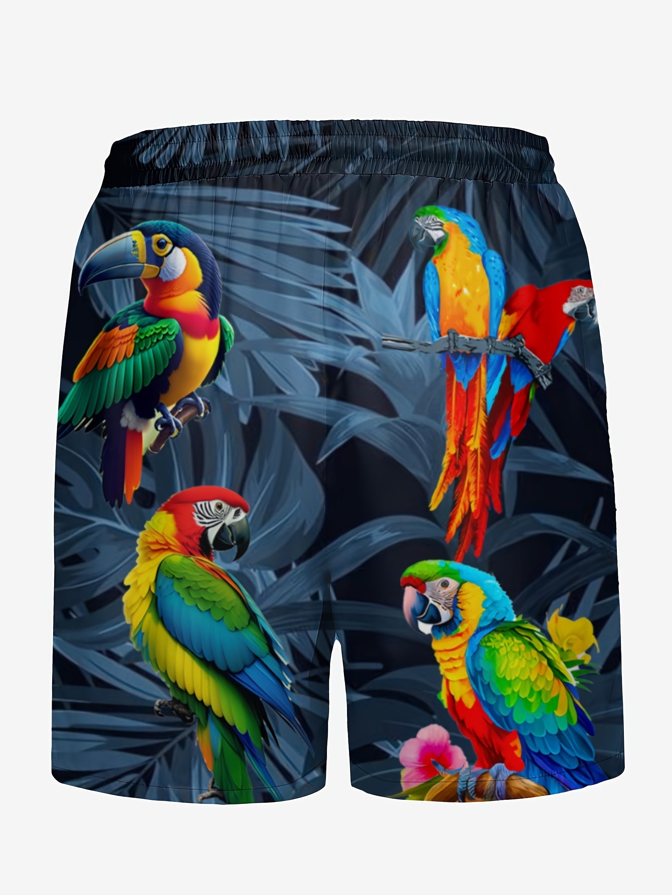 Pantalones cortos activos informales con estampado de loros para hombre, pantalones cortos de playa con cordón para resort de playa de verano, pantalones cortos de una sola capa sin forro de malla