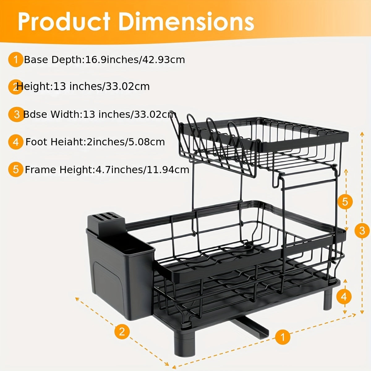 Rejilla para secar platos y cuencos de 2 capas, adecuada para encimera de cocina, cuenco de metal y escurridor de platos con estante para vajilla y cuchillos