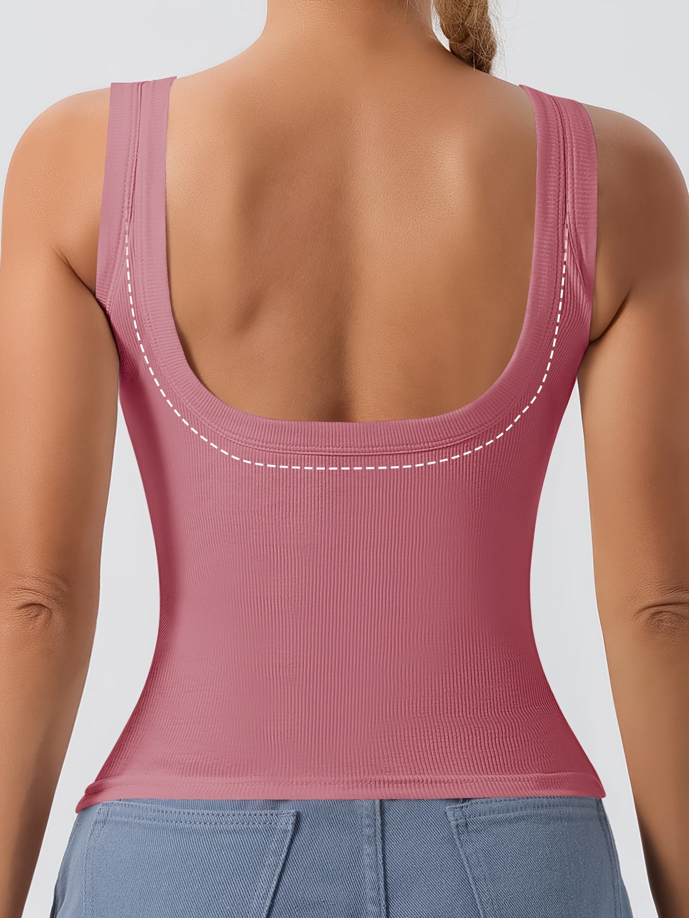 Camisetas sin mangas con espalda en U acanaladas de 3 piezas para mujer con almohadillas extraíbles, corte entallado, colores sólidos, camisolas informales, en capas y para exteriores