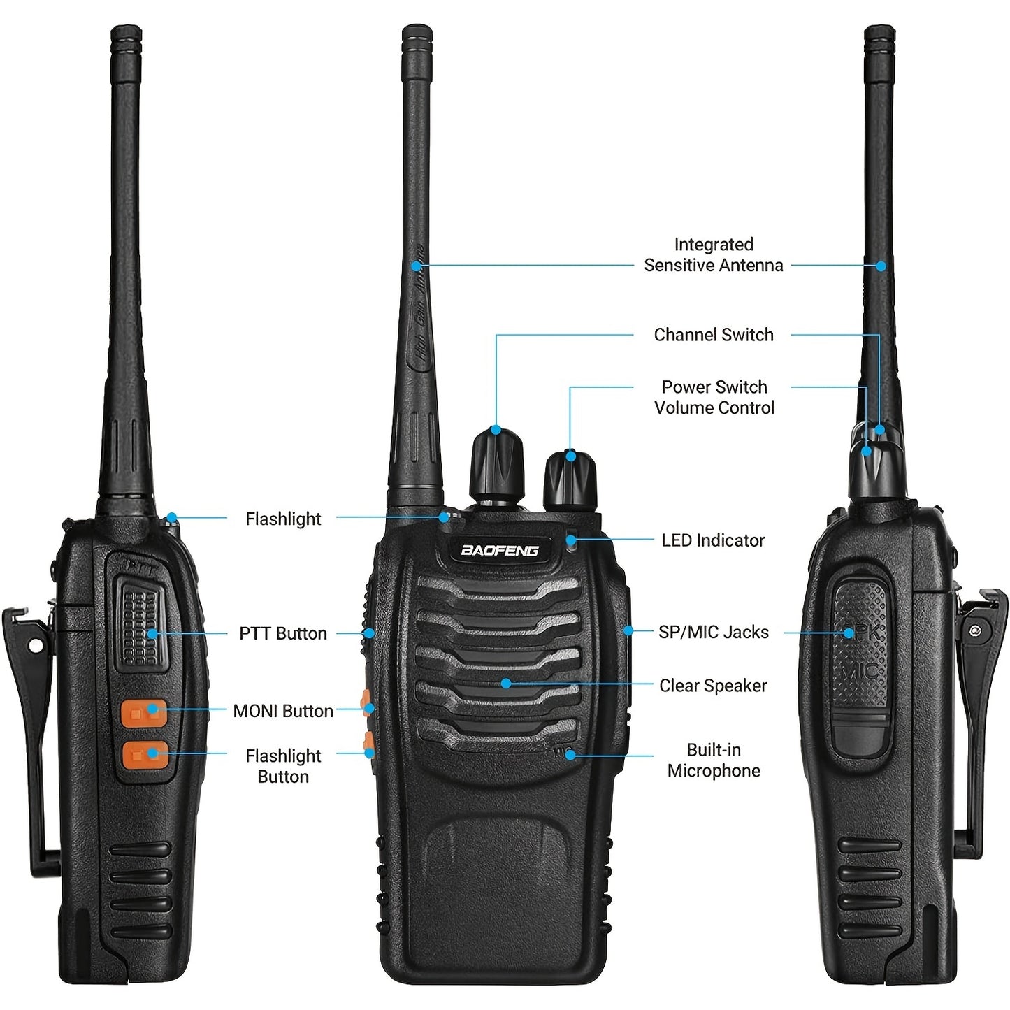 2 uds BAOFENG BF-888S UHF 400-480MHz Radioaficionado Radio bidireccional portátil UHF Walkie Talkies portátiles para adultos, senderismo, ciclismo, camping