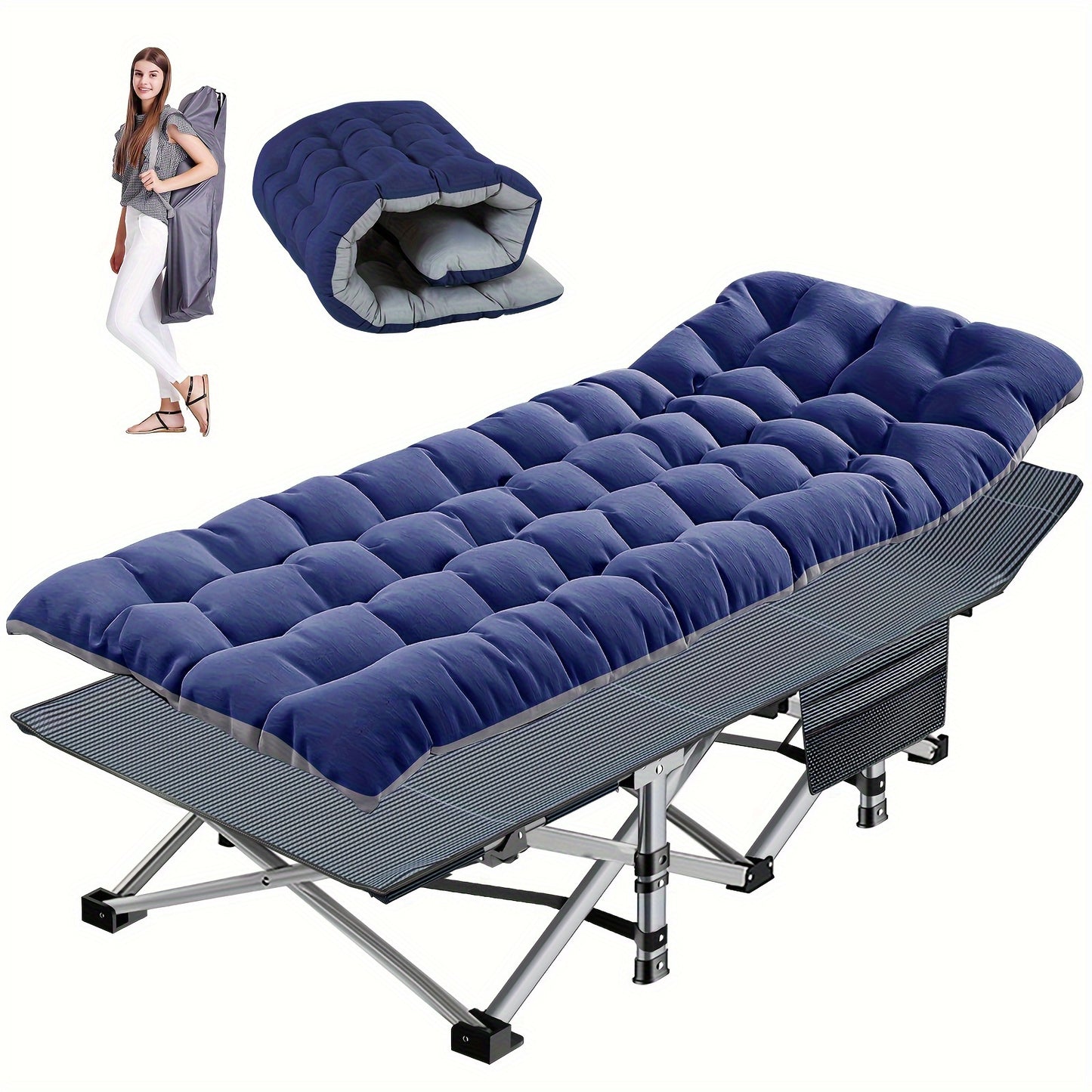 MOPHOTO Cuna Plegable de 75"con Estera de Doble Cara, Cama Plegable portátil para Invitados, Cuna para Dormir Resistente, Cuna para Acampar con Bolsa de Transporte