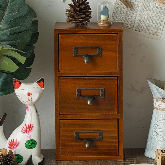 1 pieza, Caja de Almacenamiento de Escritorio de 3 Capas, Organizador de Maquillaje de Madera Vintage, Caja de Almacenamiento de Joyas, Vanidad, Escritorio, Suministros para Regalos de Día de San Valentín, Decoración Estética de Habitaciones.